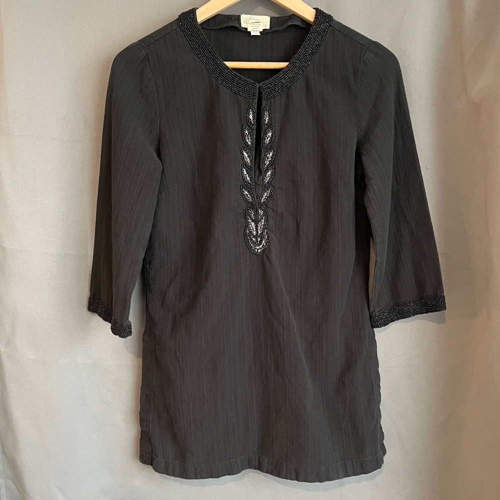 Authentic Old Navy - Long Sleeve Black Top- Beading Detail - 100% Cotton - SizeS